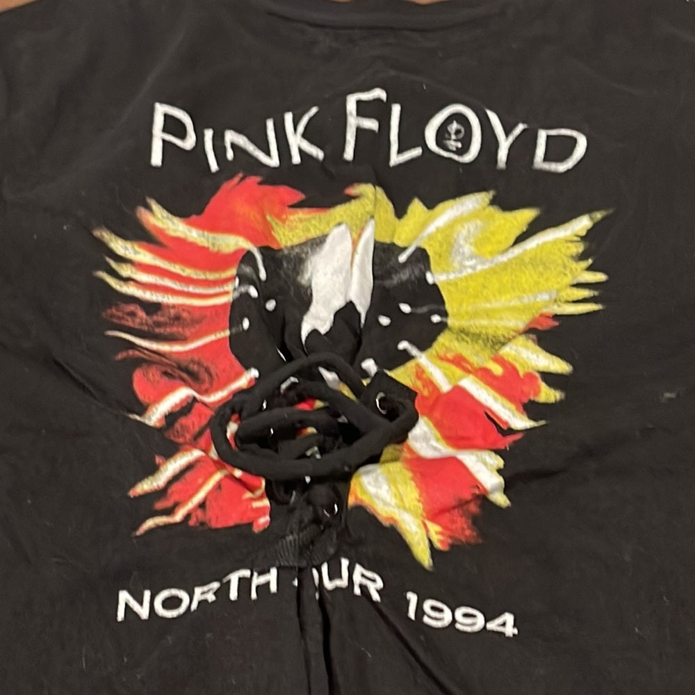 Pink Floyd Black T-Shirt with Tie Front Size Large