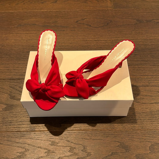 Loeffler Randall Womens Luisa Velvet Knotted Bow Kitten Heel Sandals Size 7.5