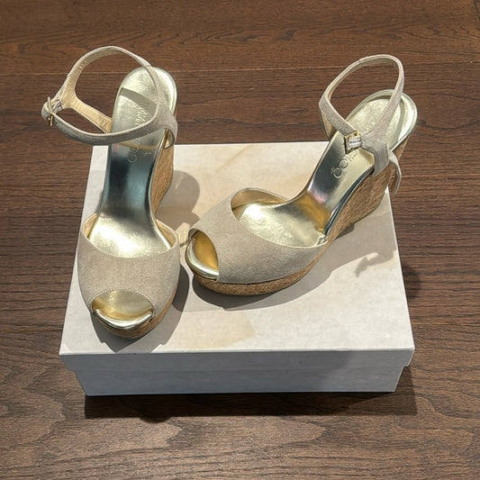 Jimmy Choo Perla Suede/Cork Wedge Sandals Size 38/8