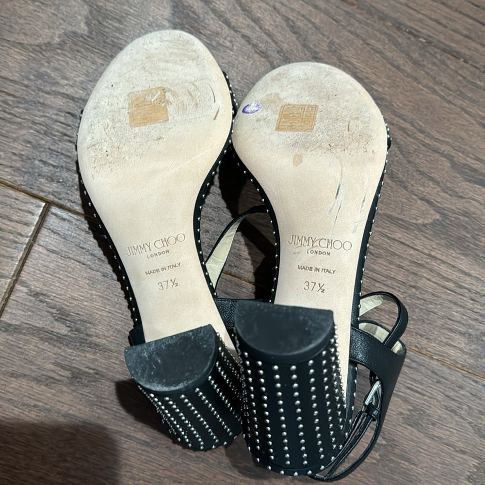 Jimmy Choo Marine Black Studded Sandals Size 37.5/7.5