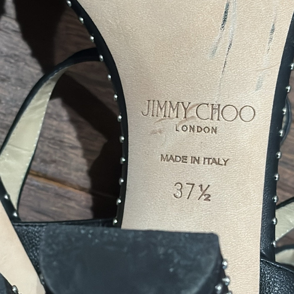 Jimmy Choo Marine Black Studded Sandals Size 37.5/7.5