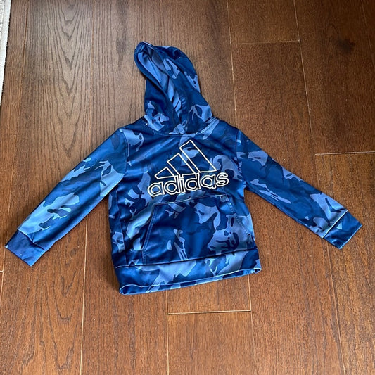 Adidas Boys Blue Camo Hooded Sweatshirt Size 5