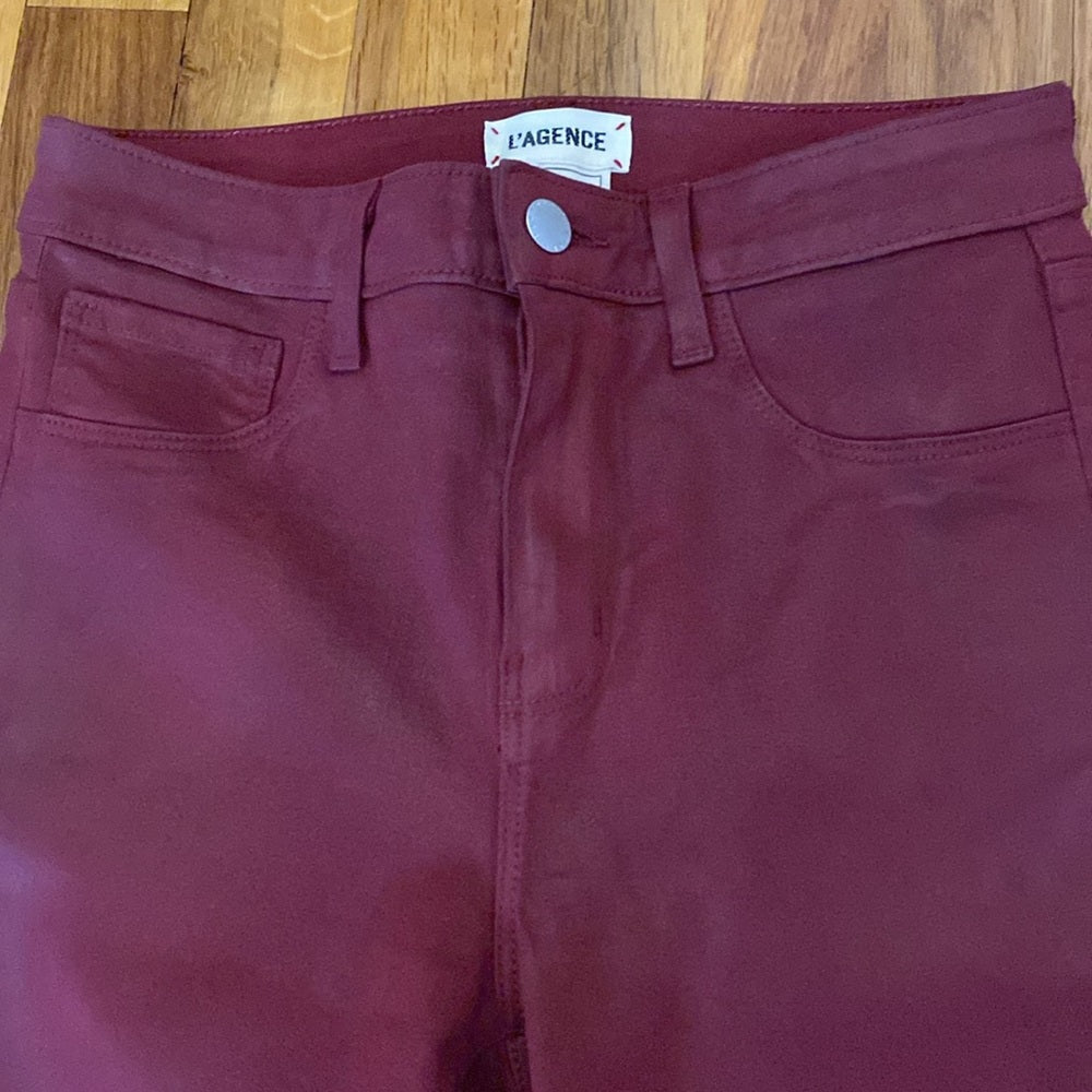 L’AGENCE Women’s Burgundy Faux Leather Skinny Jeans Size 26