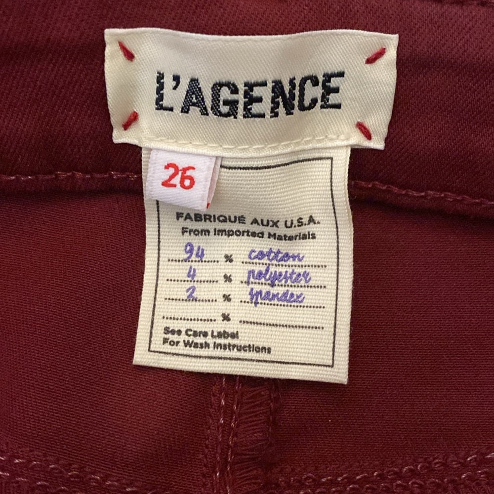 L’AGENCE Women’s Burgundy Faux Leather Skinny Jeans Size 26