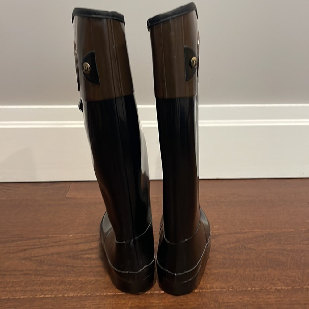 Hunter Women’s Black/Brown Rain Boots Size 9
