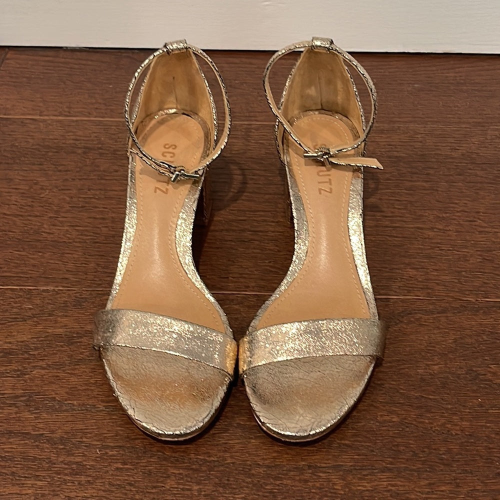 Schutz Gold Metallic Sandals Size 7.5