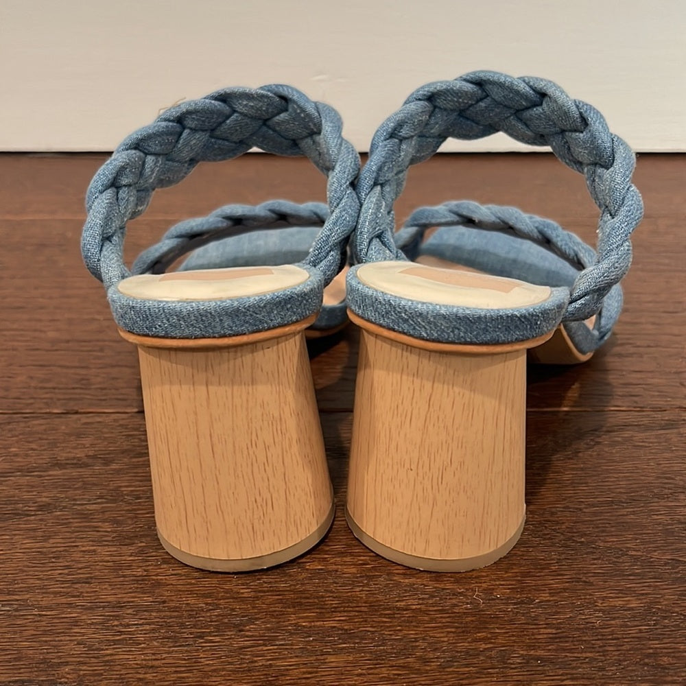 Dolce Vita Women's Denim Paily Braided Double Strap High Heel Sandals Size 7.5