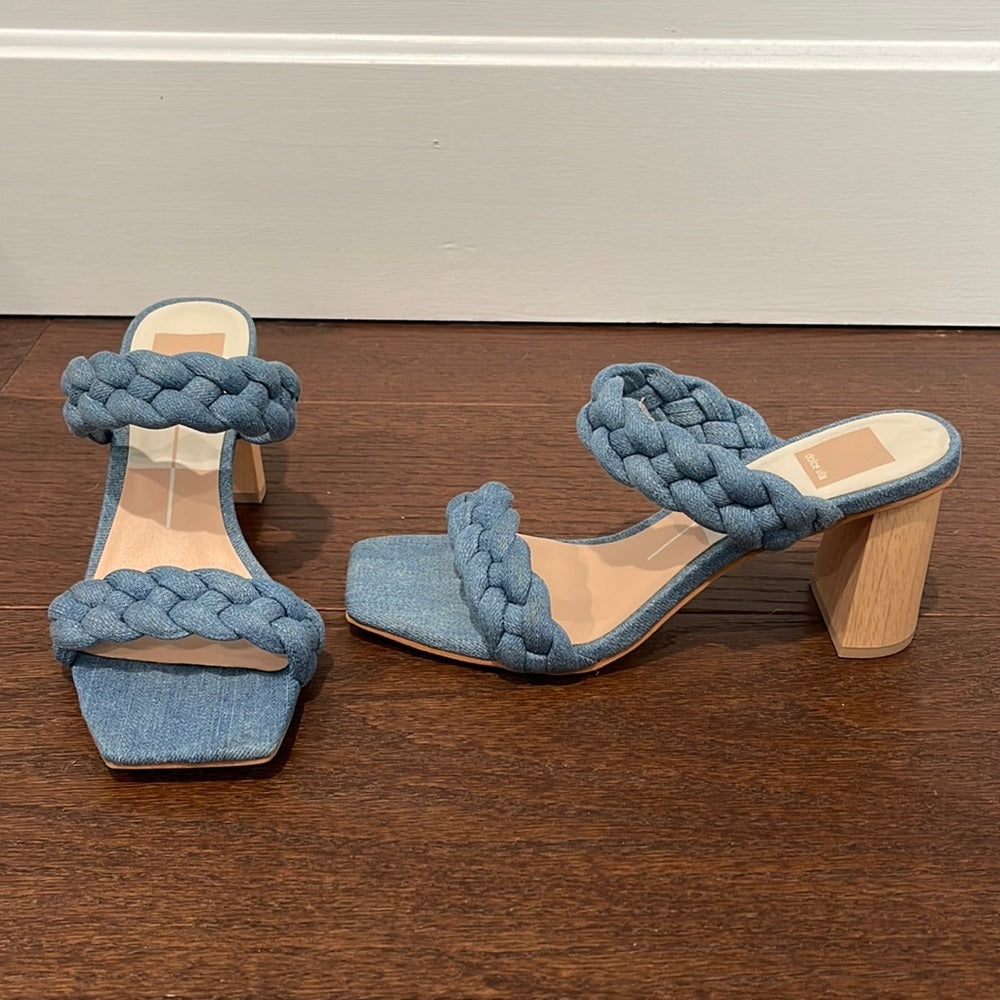 Dolce Vita Women's Denim Paily Braided Double Strap High Heel Sandals Size 7.5