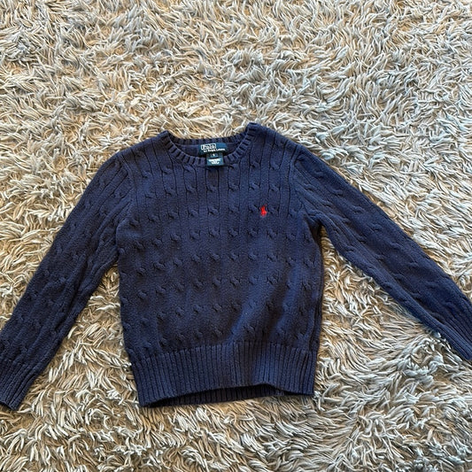 Ralph Lauren Boys Long Sleeved Sweater. Size 5. Dark Blue with Pattern.