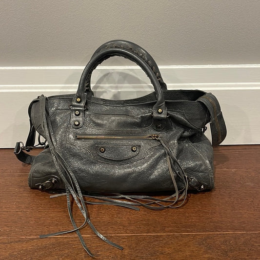 Balenciaga Anthracite Lambskin Leather Motorcycle City Bag Slate Grey