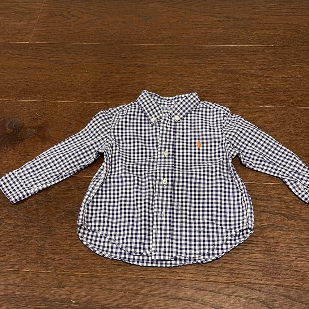 RALPH Lauren Boys Blue Checked Button Down Shirt Size 18 months