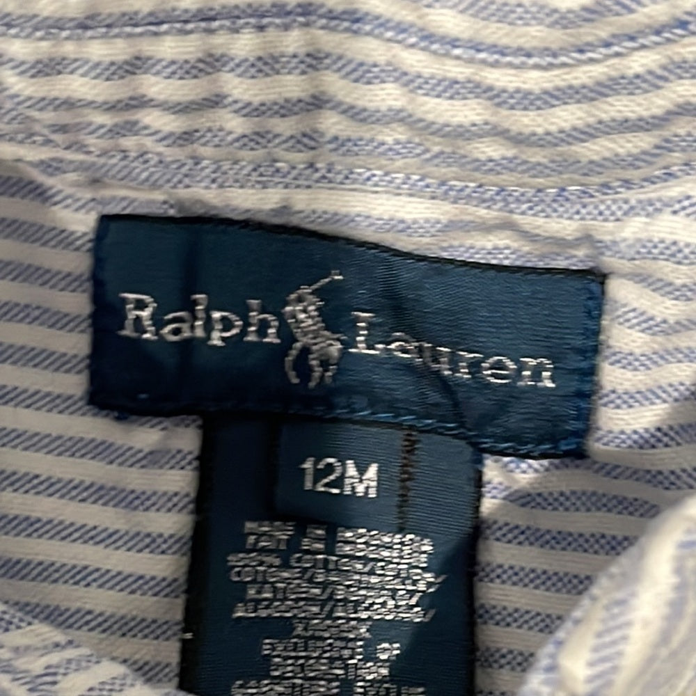 RALPH Lauren Blue And White Boys Button Down Size 12 Months