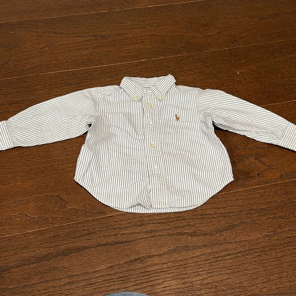 RALPH Lauren Blue And White Boys Button Down Size 12 Months