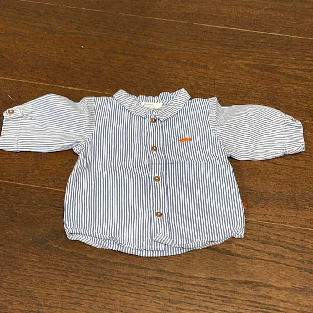 JACADI Boys Blue and White Striped Button Down Size 3 months