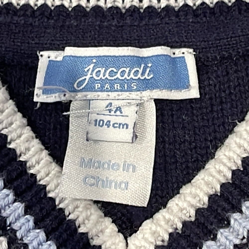 JACADI Boys Blue V-Neck Sweater Size 4