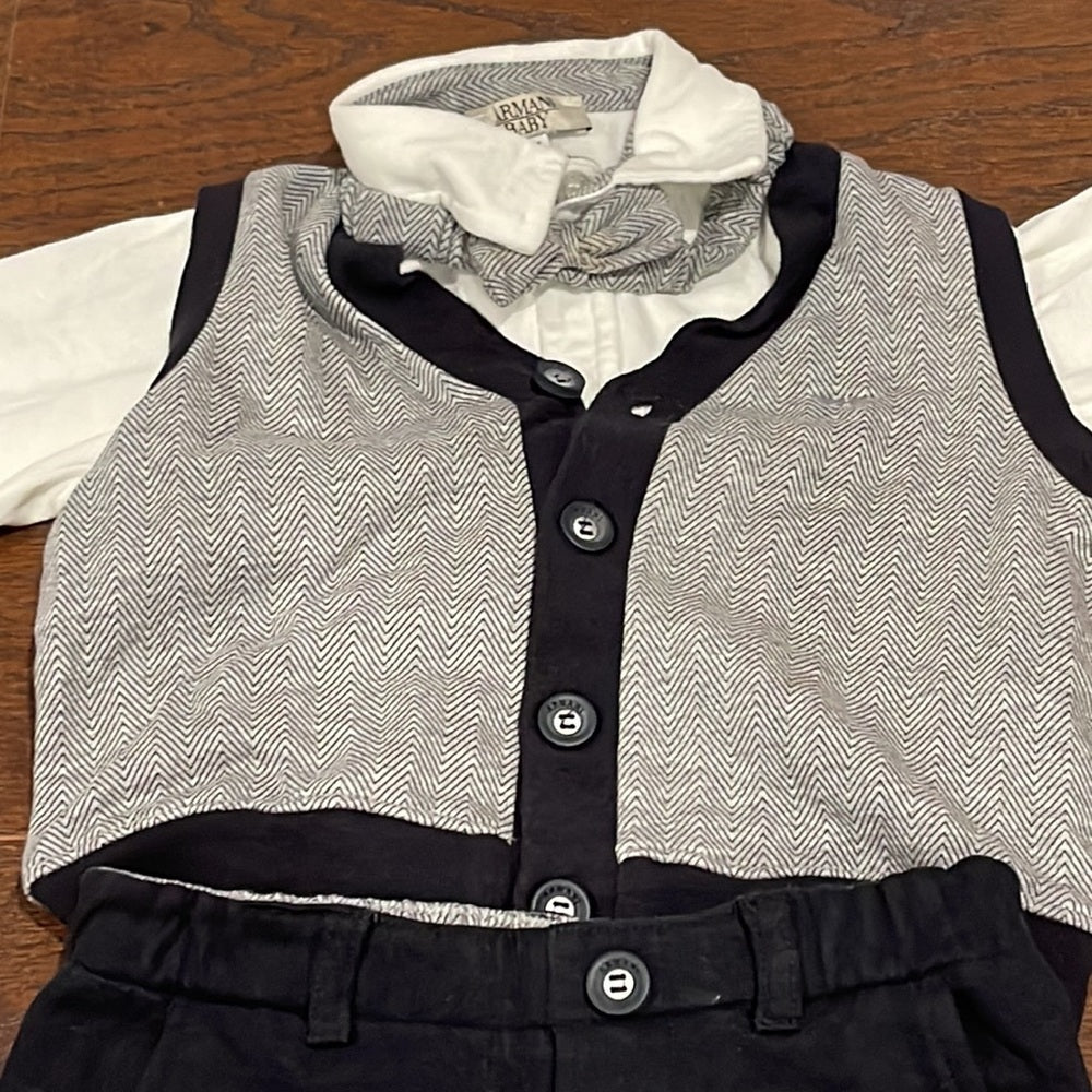 Armani Boys White Polo, Vest, Bow tie and Pants set Size 18 months