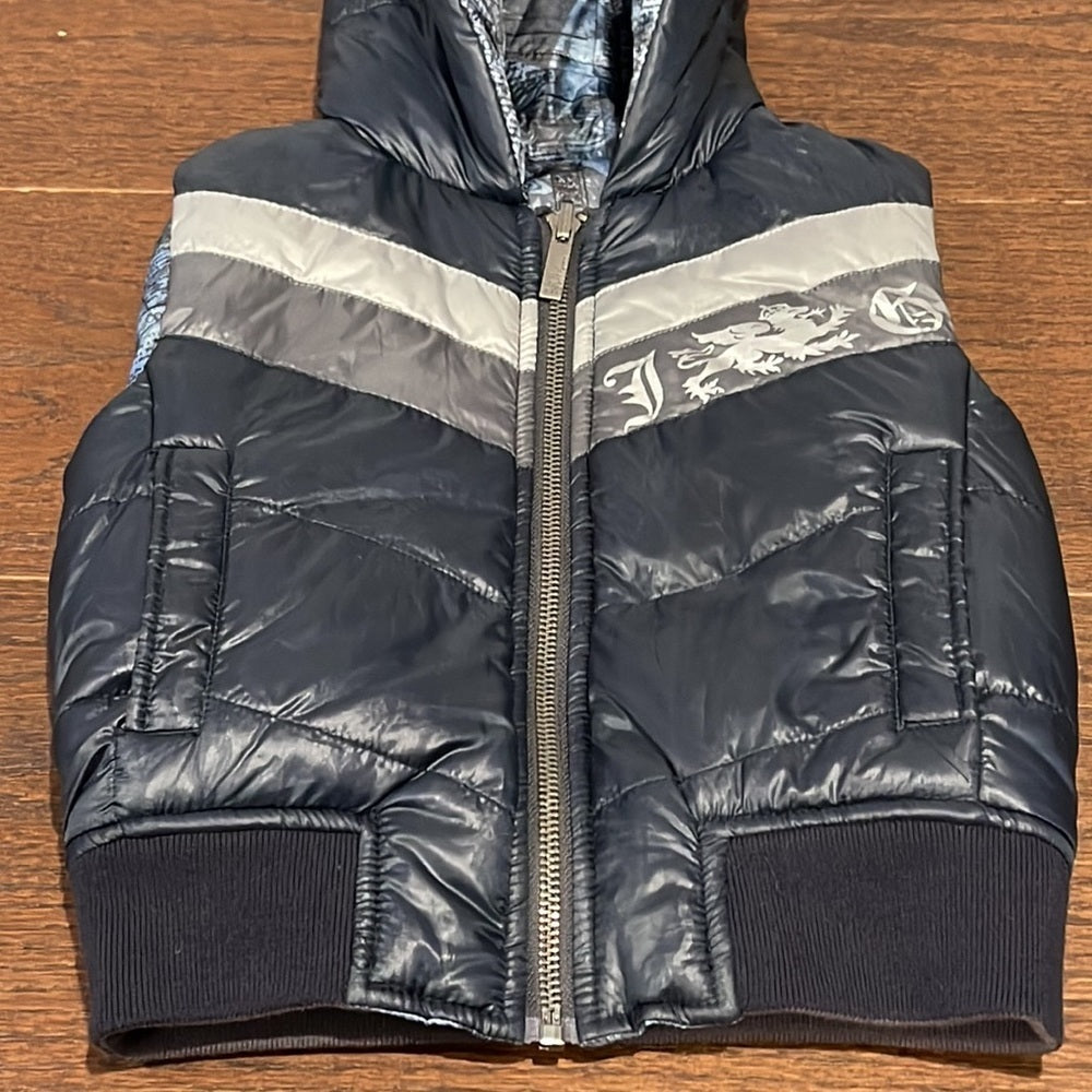 JOHN Galliano Navy Puffer Reversible Hooded Vest Size 4