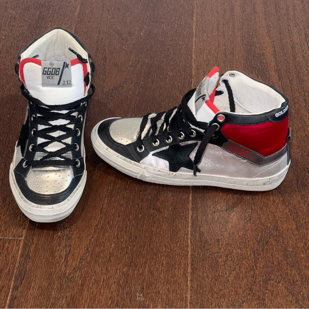 Golden Goose Women’s Red, Black and Silver High Top Sneakers Size 36/6