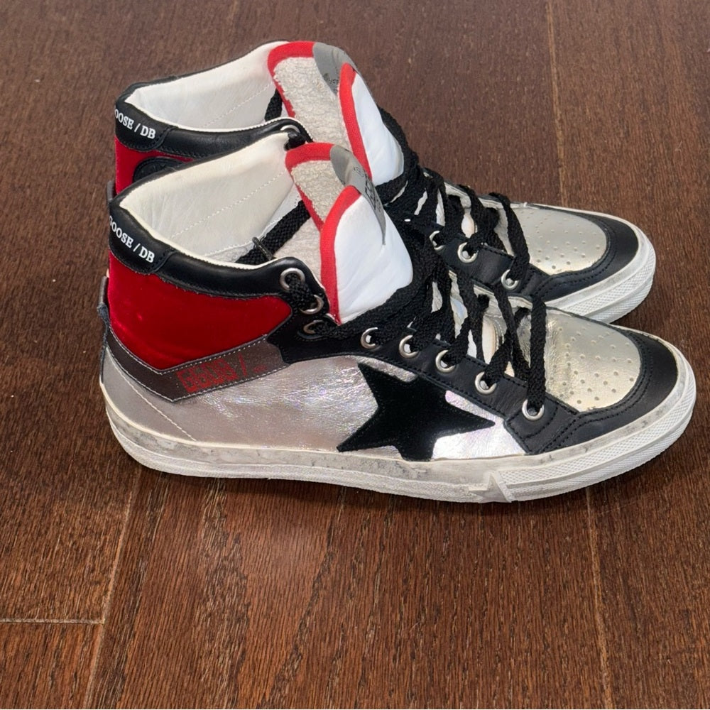 Golden Goose Women’s Red, Black and Silver High Top Sneakers Size 36/6