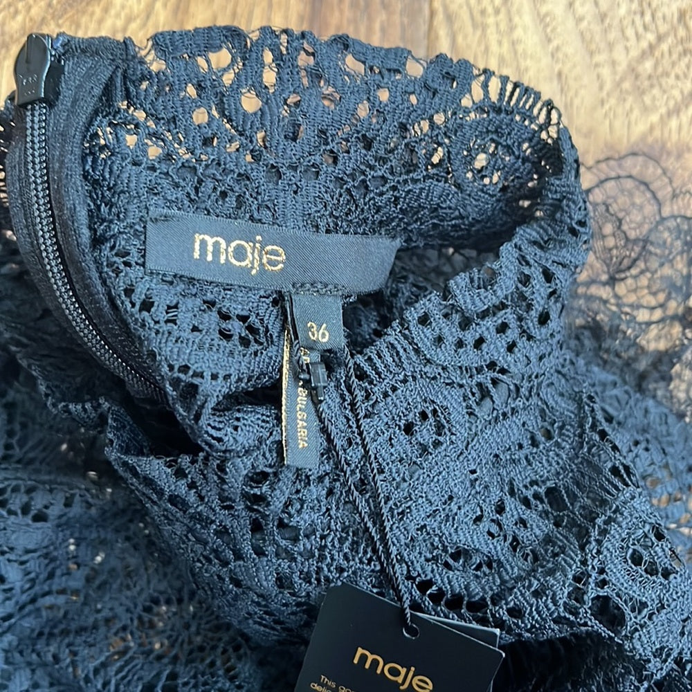 NWT Maje Woman’s Black Izona Lace Detail Romper Accents Size 36/US 4