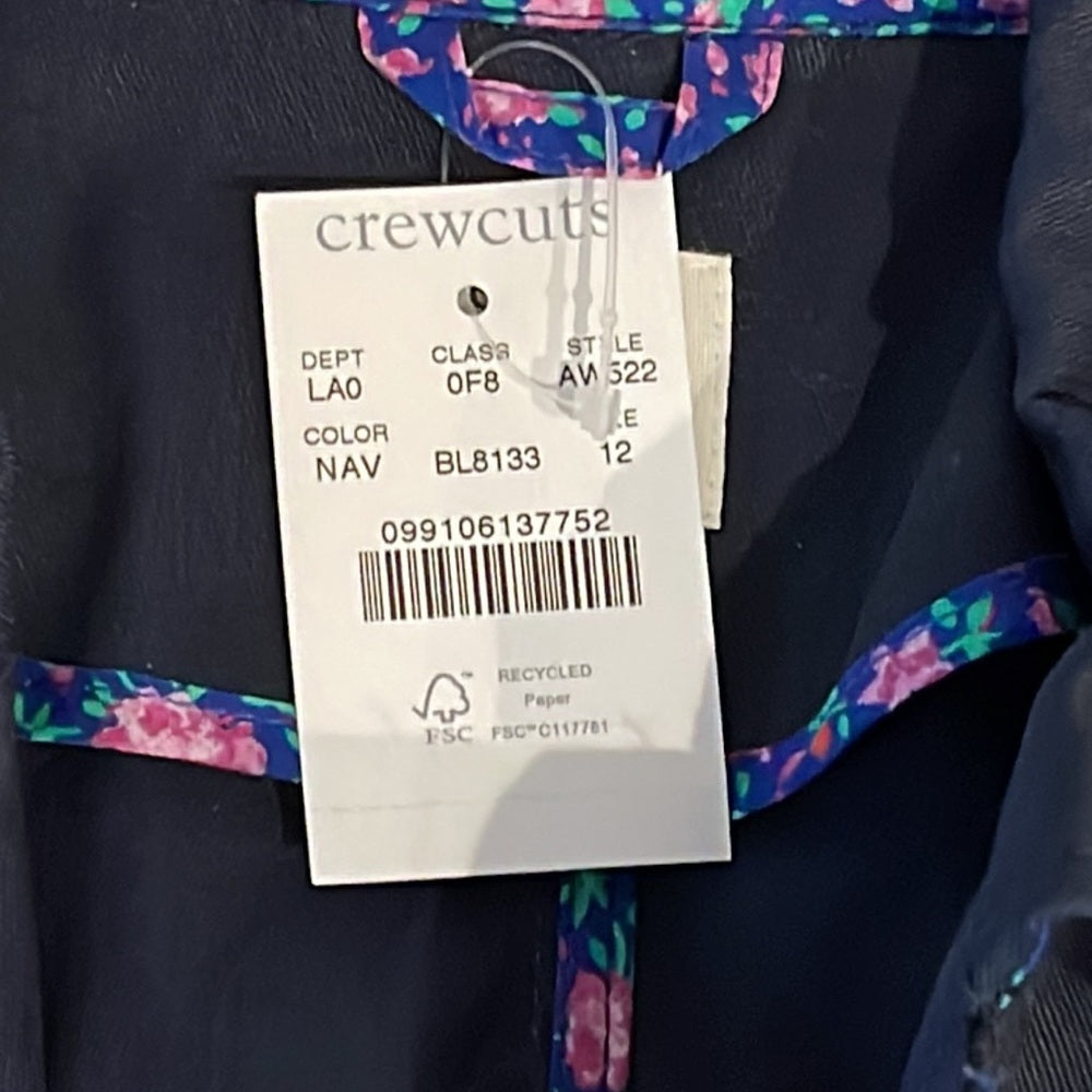 Nwt Crewcuts Girl Navy Lightweight Jacket Size 12