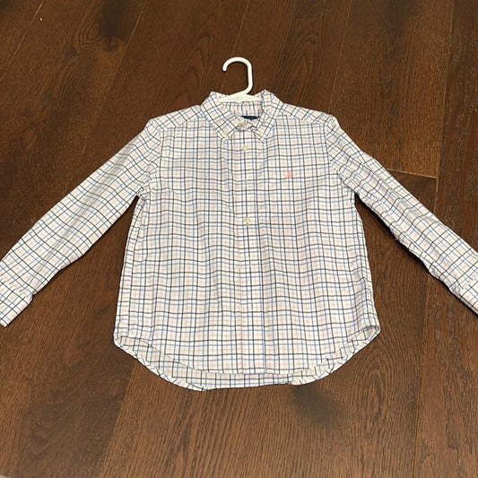 RALPH Lauren boys Button Down White with Pink and Blue Check Size 5