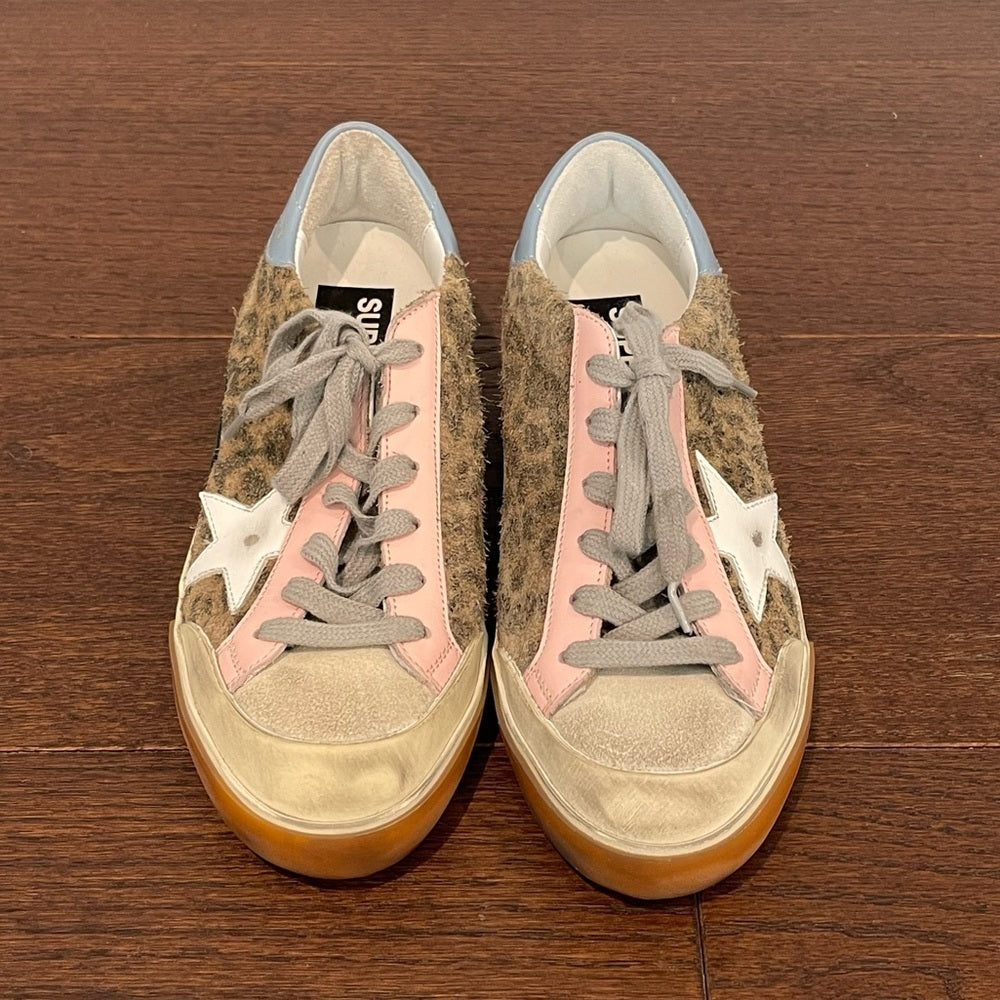 Golden Goose Women’s Super-Star Low Top Leopard Pink and Blue Sneakers Size 37/7