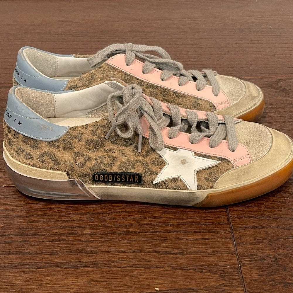 Golden Goose Women’s Super-Star Low Top Leopard Pink and Blue Sneakers Size 37/7