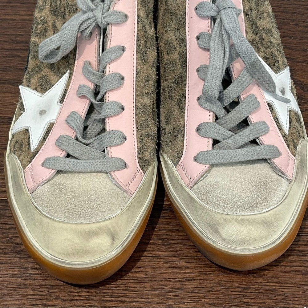 Golden Goose Women’s Super-Star Low Top Leopard Pink and Blue Sneakers Size 37/7