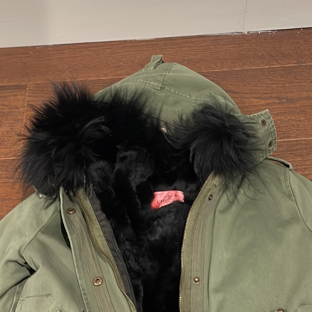 Chloe K New York Girls Army Green Hooded Jacket Fur Inside Size 12