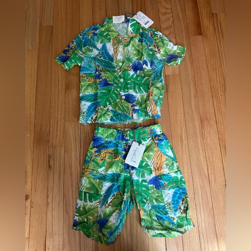 NWT Sepelil Coco Boys Vacation Collared Shirt and Shorts Set Size 4T