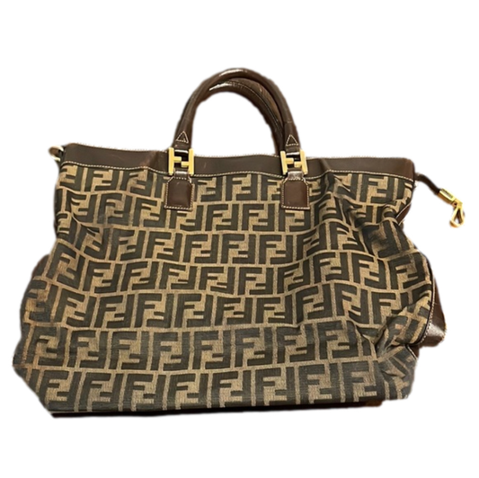 FENDI Canvas Brown Logo Tote Bag