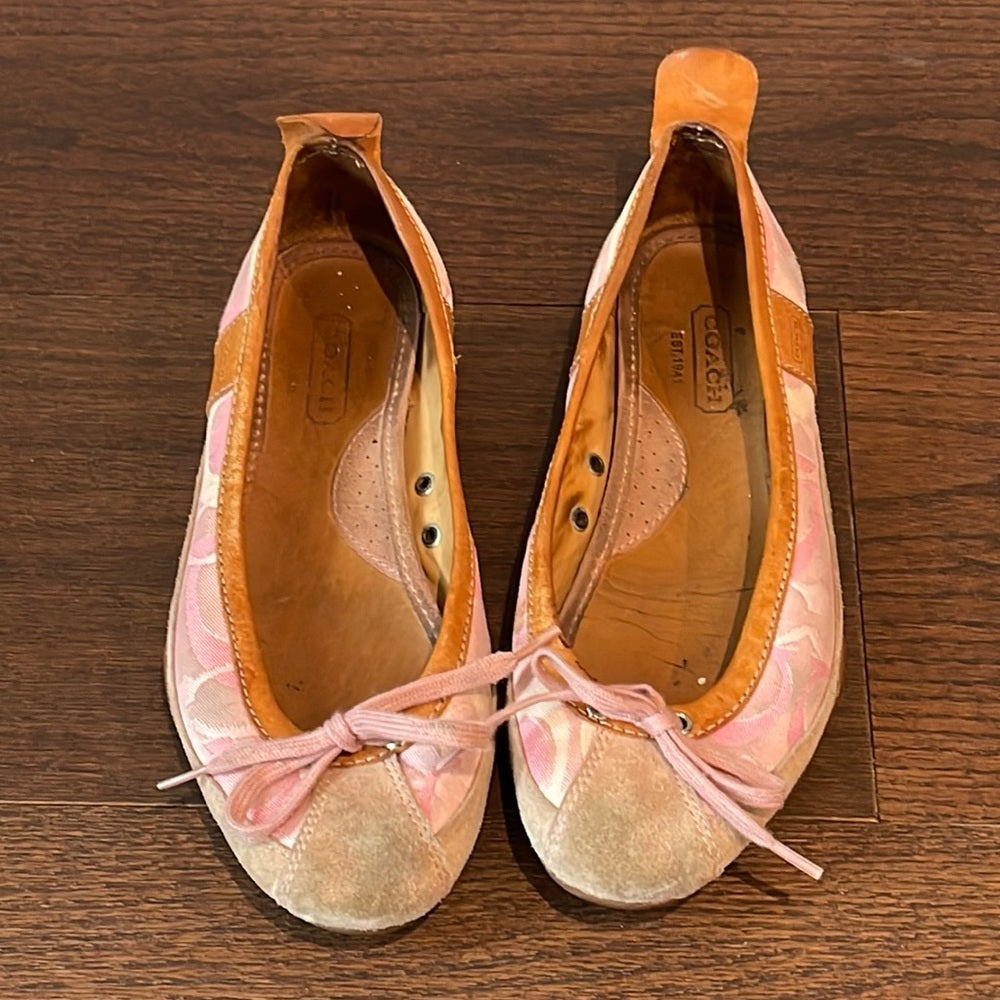 Coach Pink Canvas Ballet Flats Size 7.5