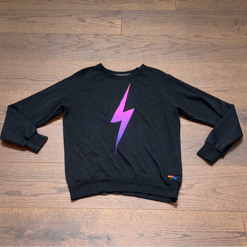 Aviator Nation Women’s Dark Grey Lightening Bolt Sweatshirt Size Medium