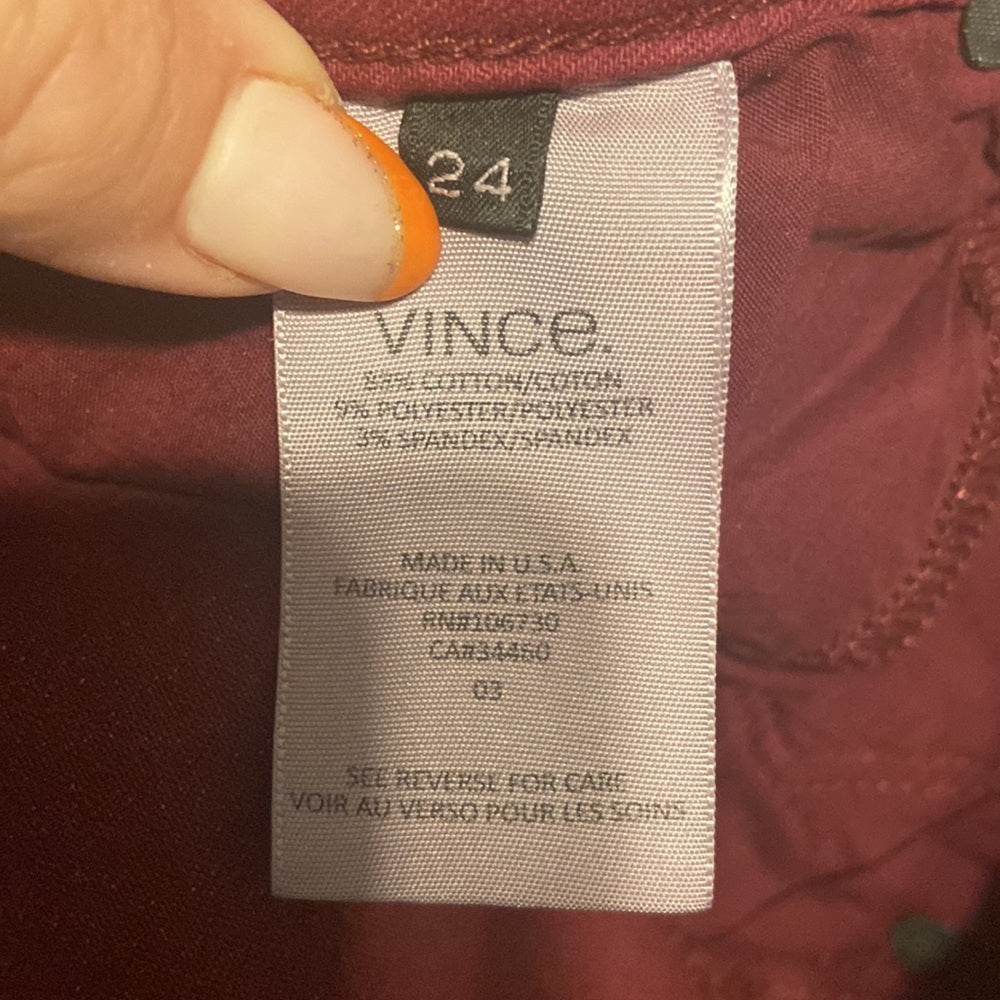 Women’s Vince jeans. Dark red. Size 24