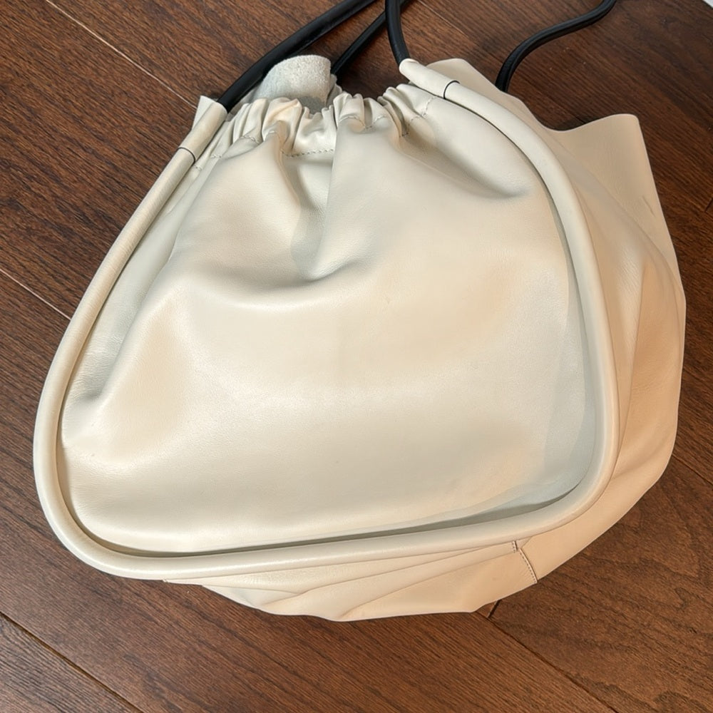 Proenza Schouler Large White With Black Handles Ruched Smooth Leather Tote Bag