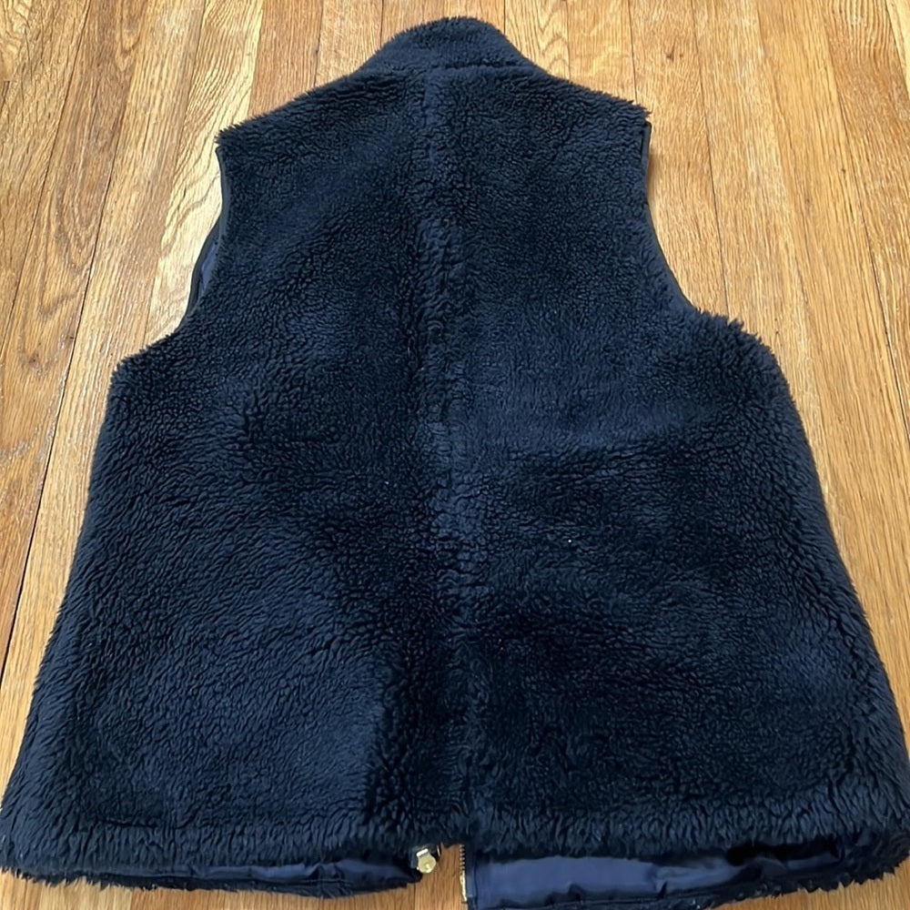 J.CREW Women’s Fluffy Faux Fur Navy Blue Vest Size M