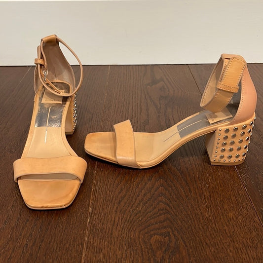 Dolce Vita Women’s Dorah Tan Studded Heel Sandals Size 7.5