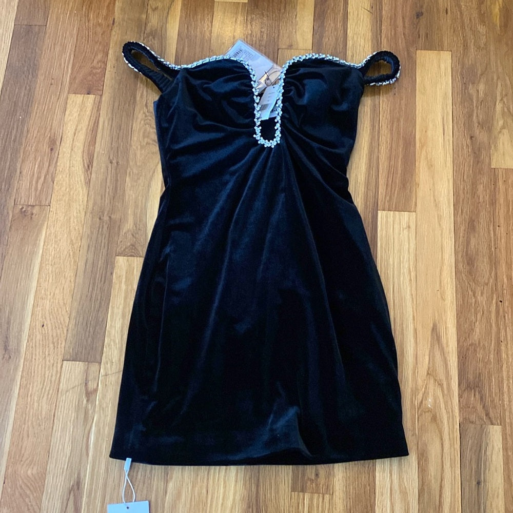 Self-Portrait Women’s Black Velvet Mini Dress With Rhinestone Detailing Size 2