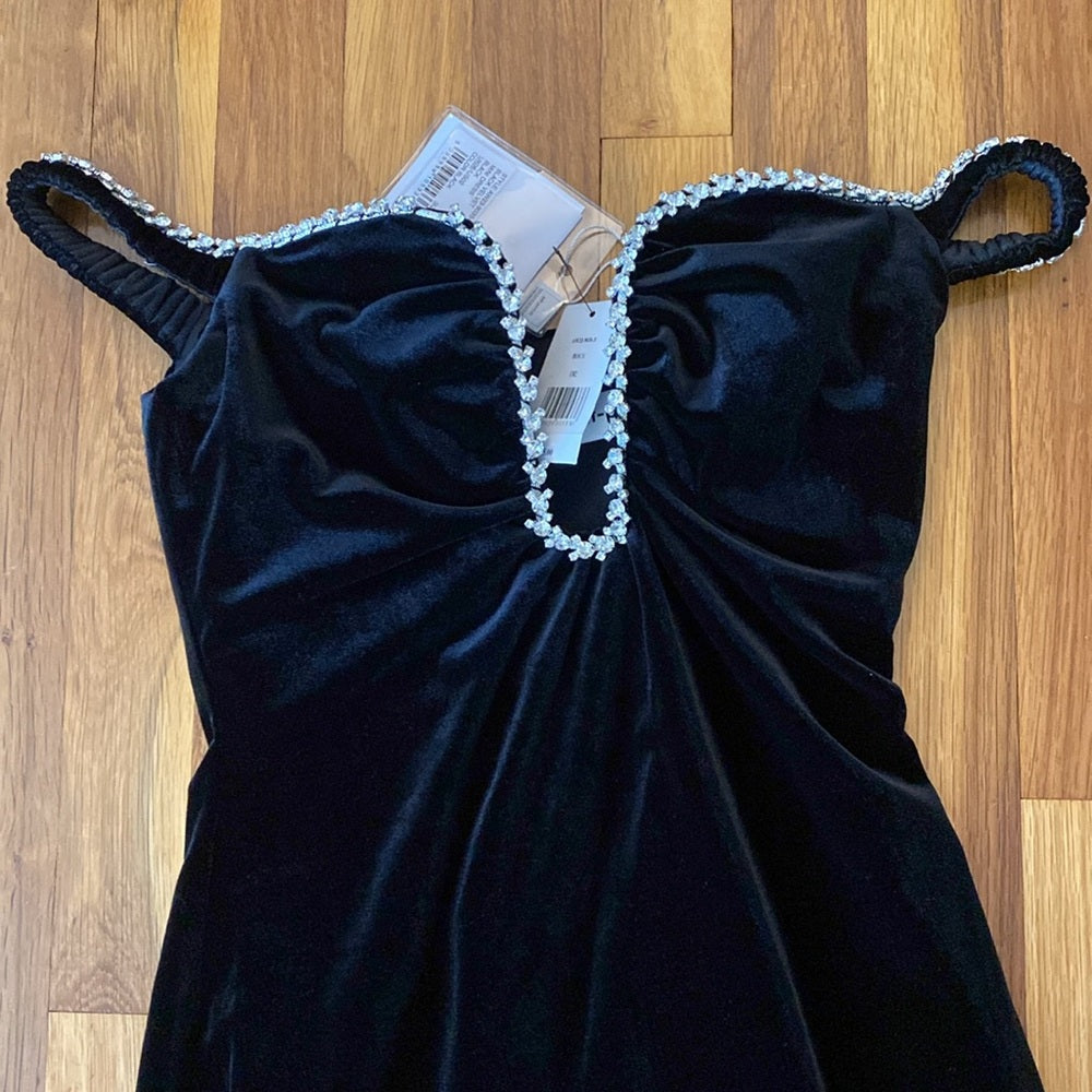 Self-Portrait Women’s Black Velvet Mini Dress With Rhinestone Detailing Size 2