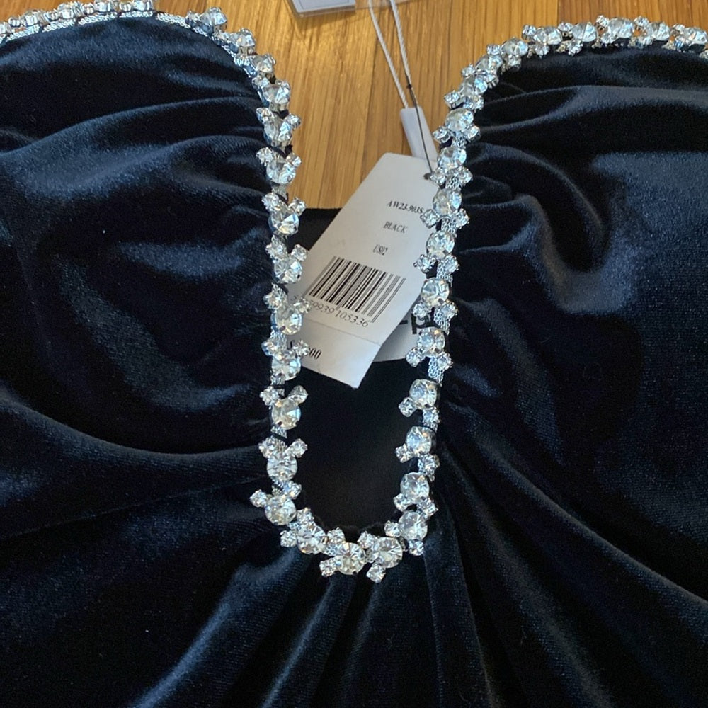 Self-Portrait Women’s Black Velvet Mini Dress With Rhinestone Detailing Size 2