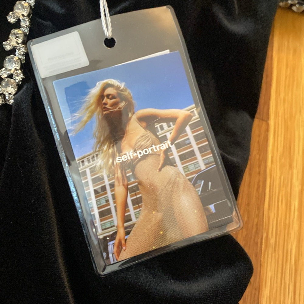 Self-Portrait Women’s Black Velvet Mini Dress With Rhinestone Detailing Size 2