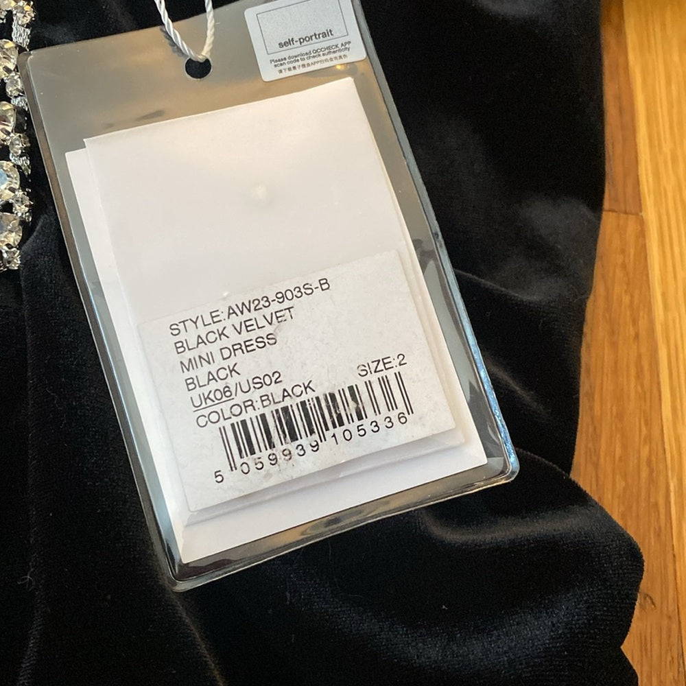 Self-Portrait Women’s Black Velvet Mini Dress With Rhinestone Detailing Size 2