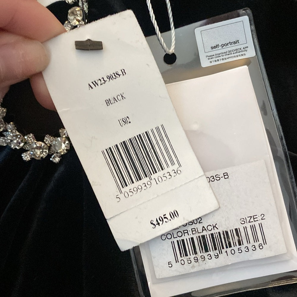 Self-Portrait Women’s Black Velvet Mini Dress With Rhinestone Detailing Size 2