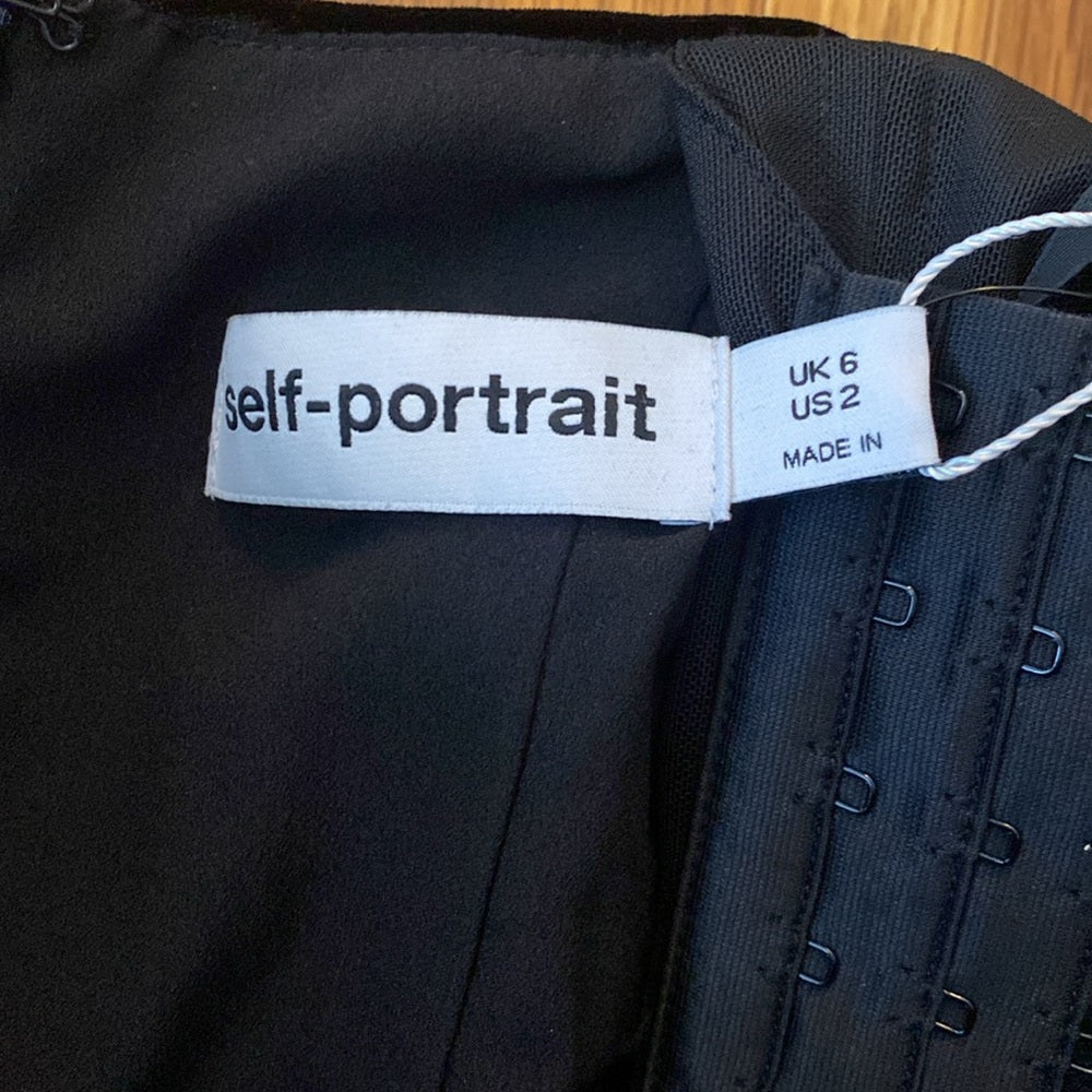 Self-Portrait Women’s Black Velvet Mini Dress With Rhinestone Detailing Size 2