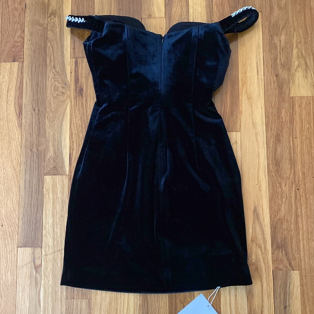 Self-Portrait Women’s Black Velvet Mini Dress With Rhinestone Detailing Size 2