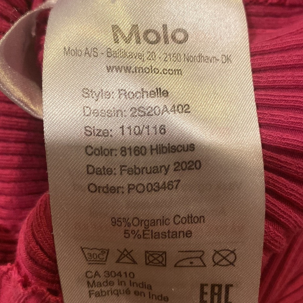 Molo kids magenta slim fit stretchy long sleeve top size 5