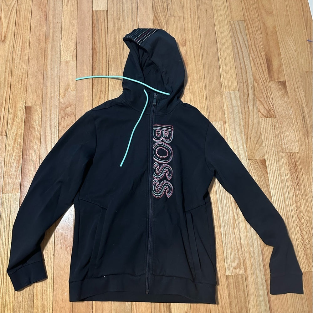 Boss Black Zip Up Hoodie Size Small