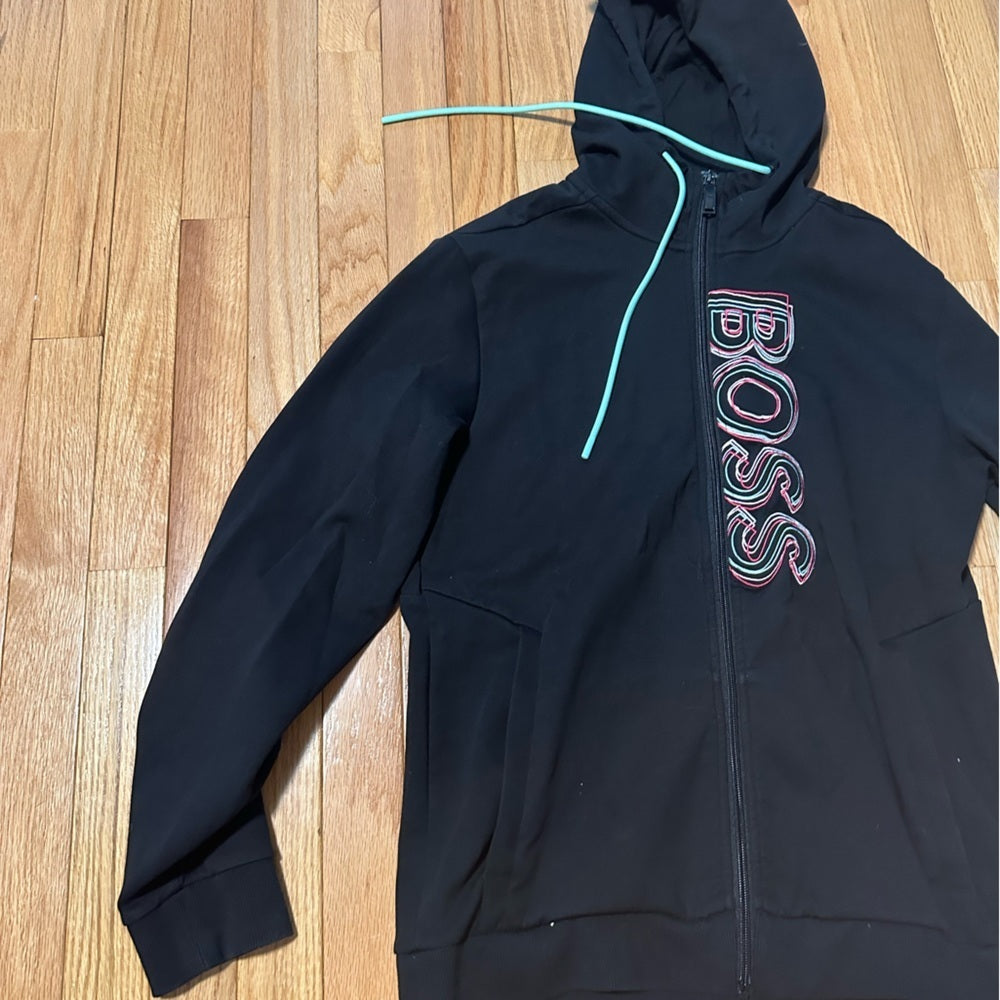 Boss Black Zip Up Hoodie Size Small