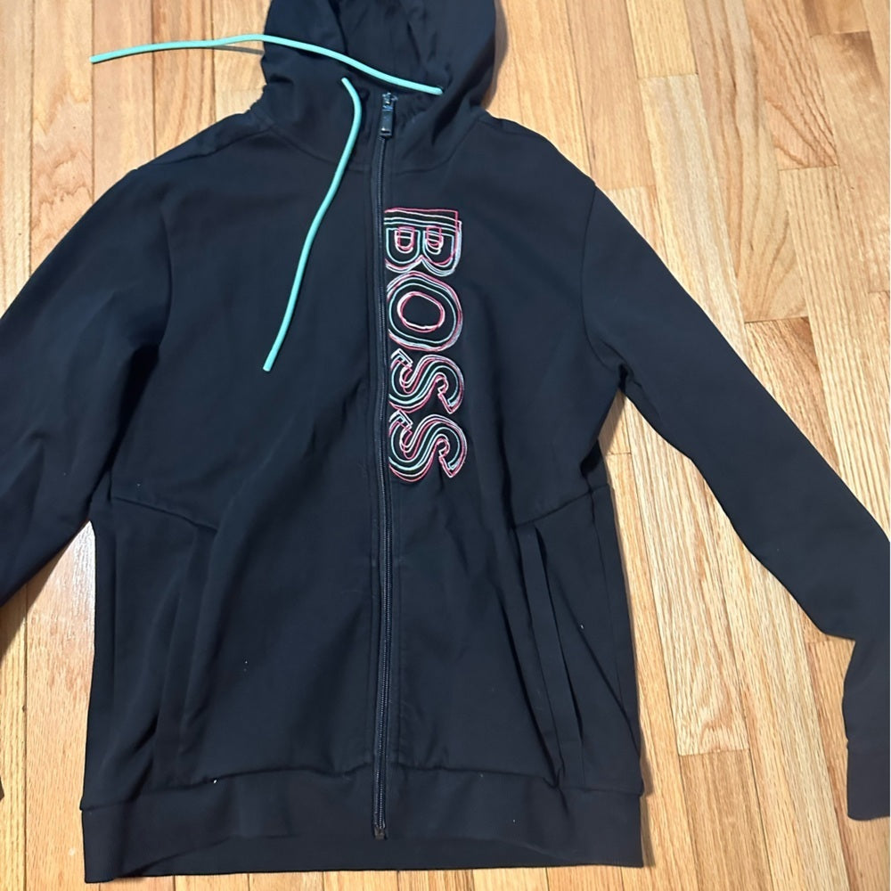 Boss Black Zip Up Hoodie Size Small